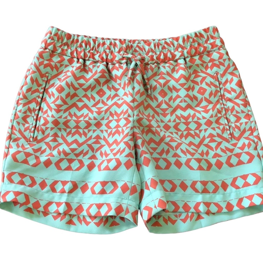 The limited drawstring w/pocket aztec print turquoise mint orange coral shorts M